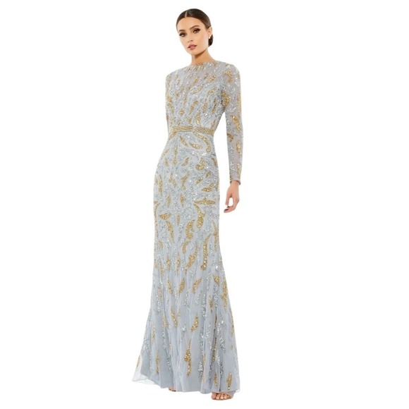 Mac Duggal‎ 5124 Platinum Gold Sequin Beaded Long Sleeve Dress Size 10 $598 - Picture 5 of 9
